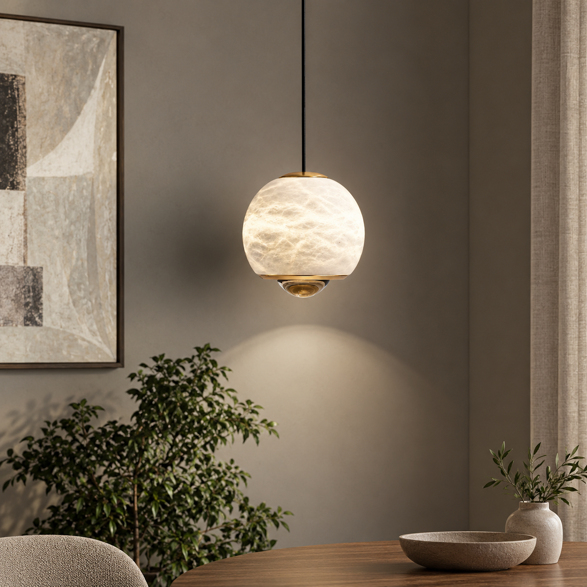 Orbelle  Bedroom Pendant Light  Alabaster Globe Modern