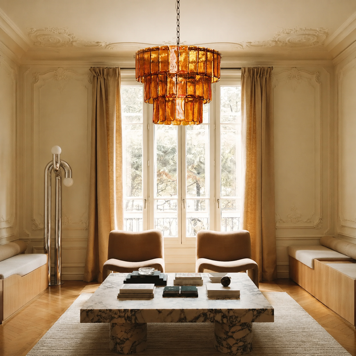 Chandelier Tiered Amber Glass