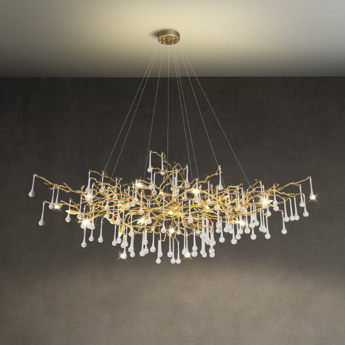 Crystal Teardrop Brass Branch Chandelier