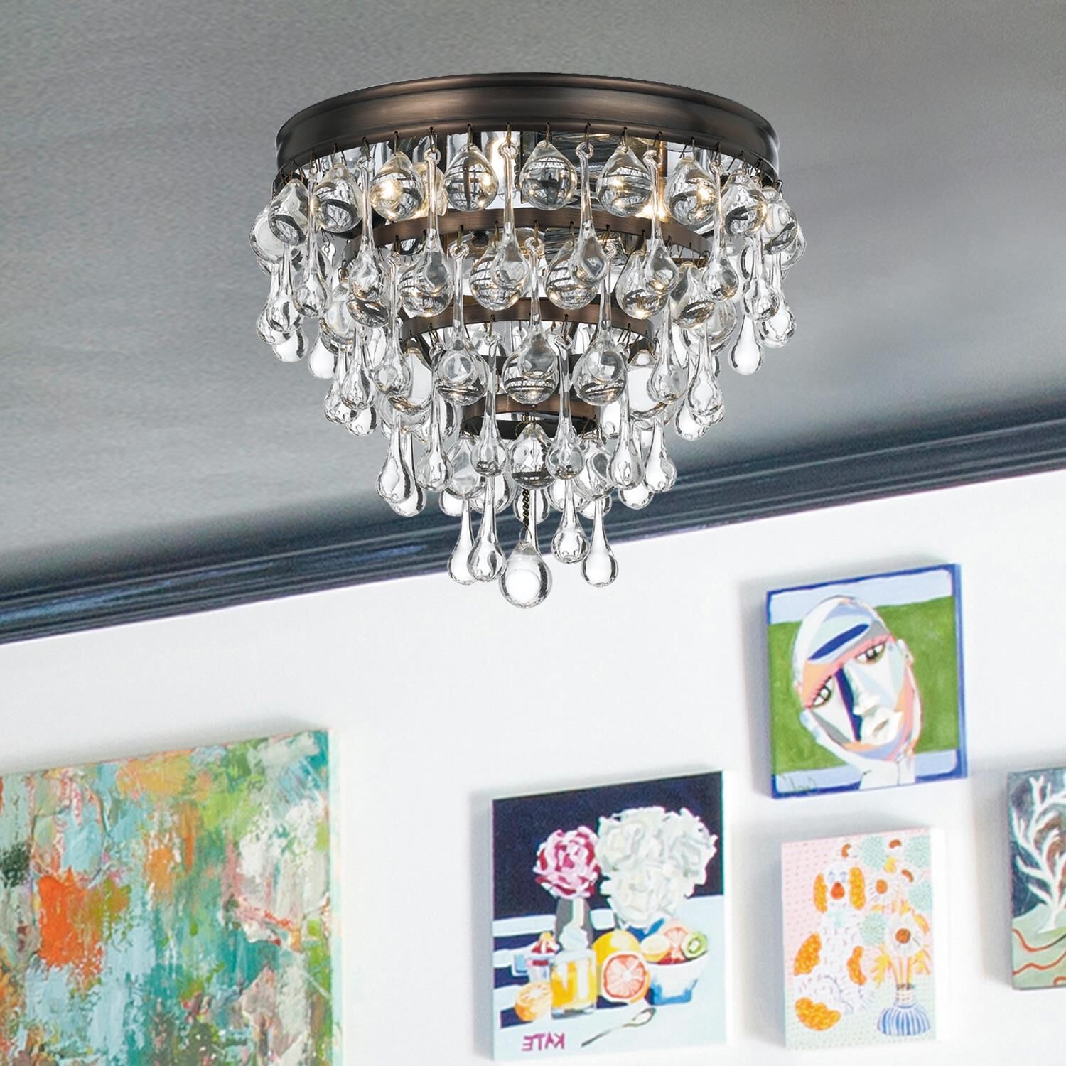 Calypso Vibrant Gold 3 Light Semi Flush Mount Ceiling Light