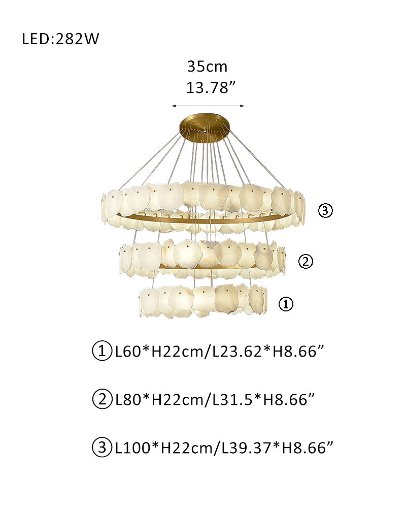 3-Tier Stairwell Alabaster Disk Chandelier with Long Cord