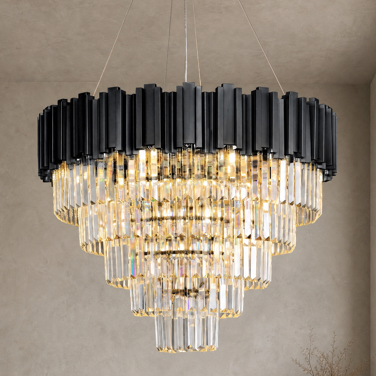D700 Inverted Triangle Crystal Round Pendant - Black