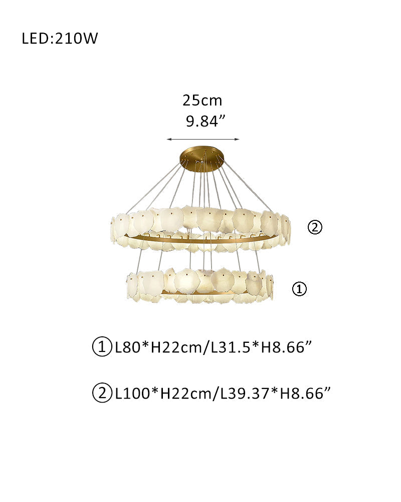 3-Tier Stairwell Alabaster Disk Chandelier with Long Cord