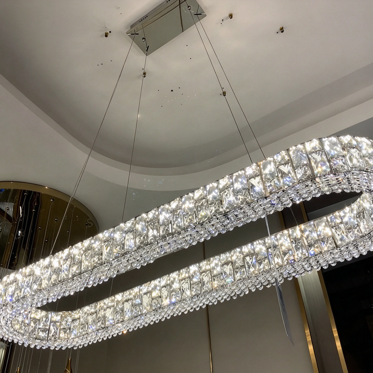 Light Luxury Round/Oval Spliced Crystal Chandelier for Living/Dining Room/Kitchen Island