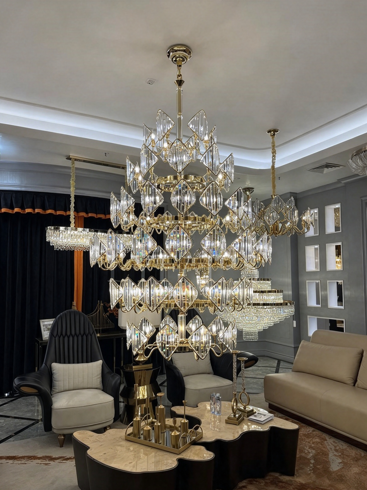 Luxury Multi-Layered Rhombic Crystal Chip Crystal Chandelier Series