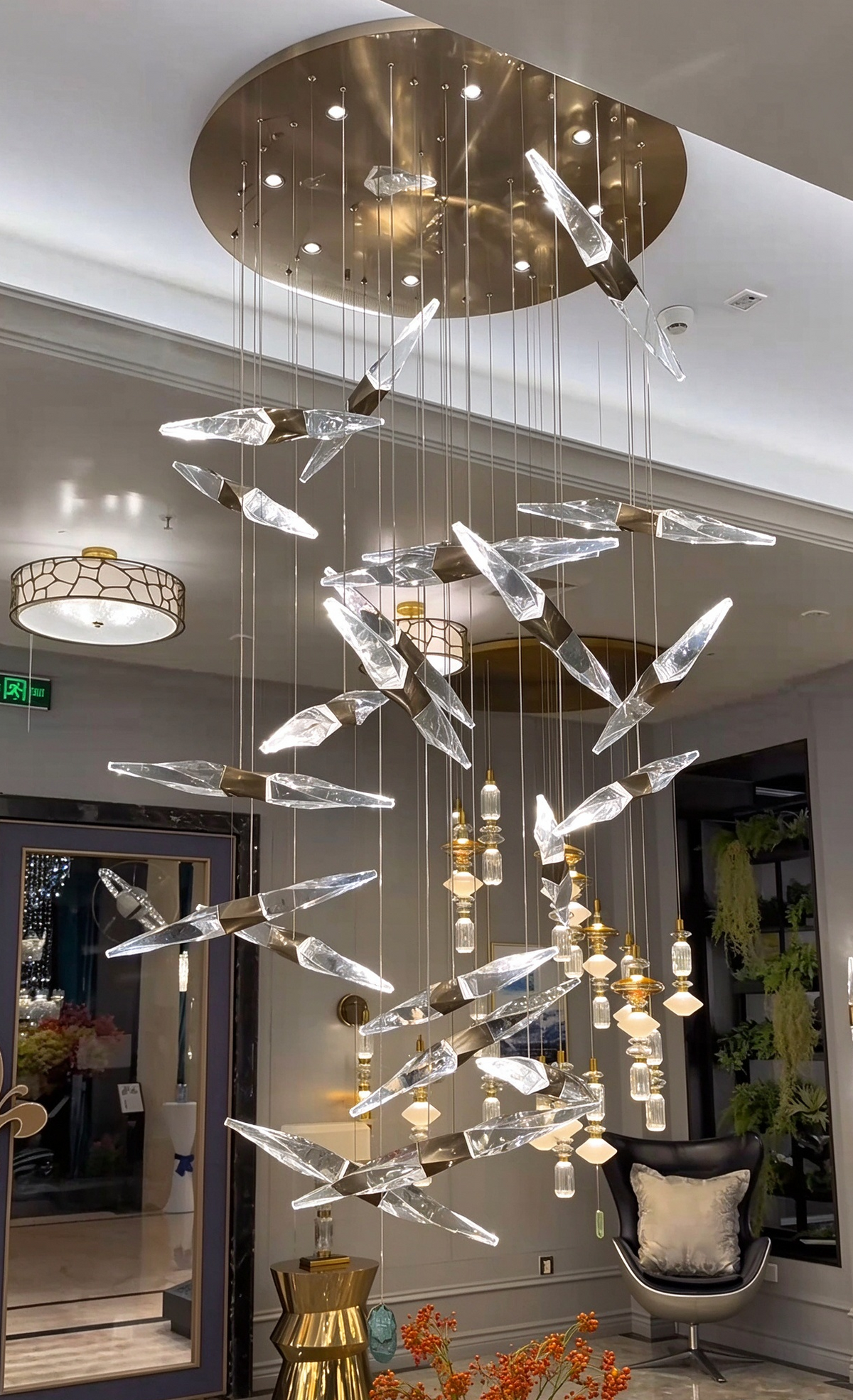 Modern Floating Twisted Crystal Chandelier for High Ceilings