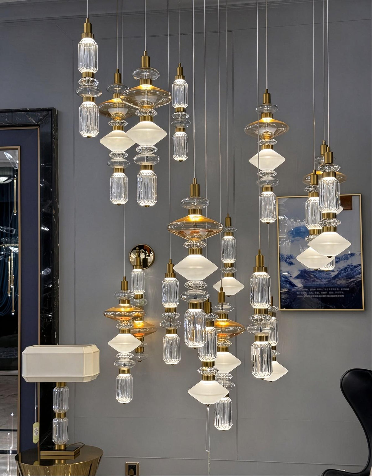 Mid-Century Vintage Suspended Glass Chandelier