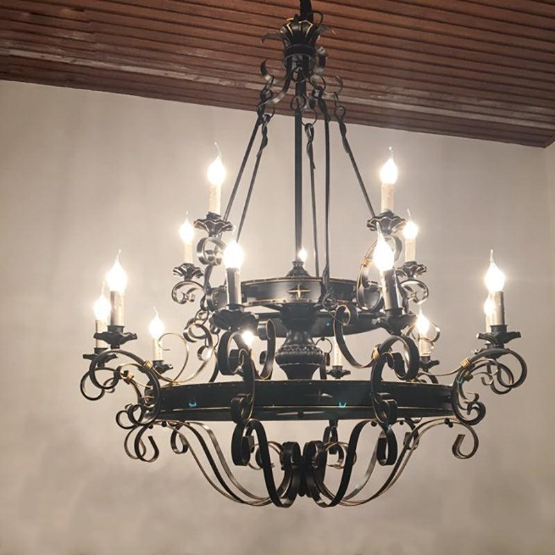 Vintage Iron Simple Candle Art Chandelier for Living Room / Villa / Stairs