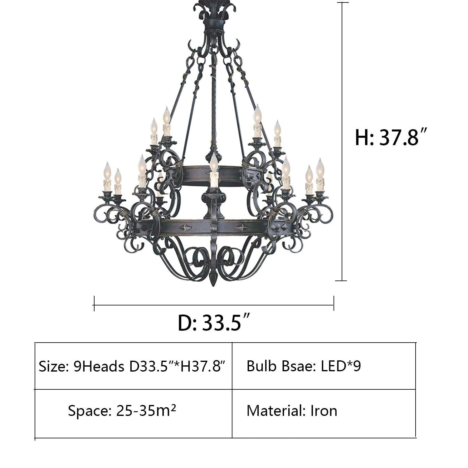Vintage Iron Simple Candle Art Chandelier for Living Room / Villa / Stairs