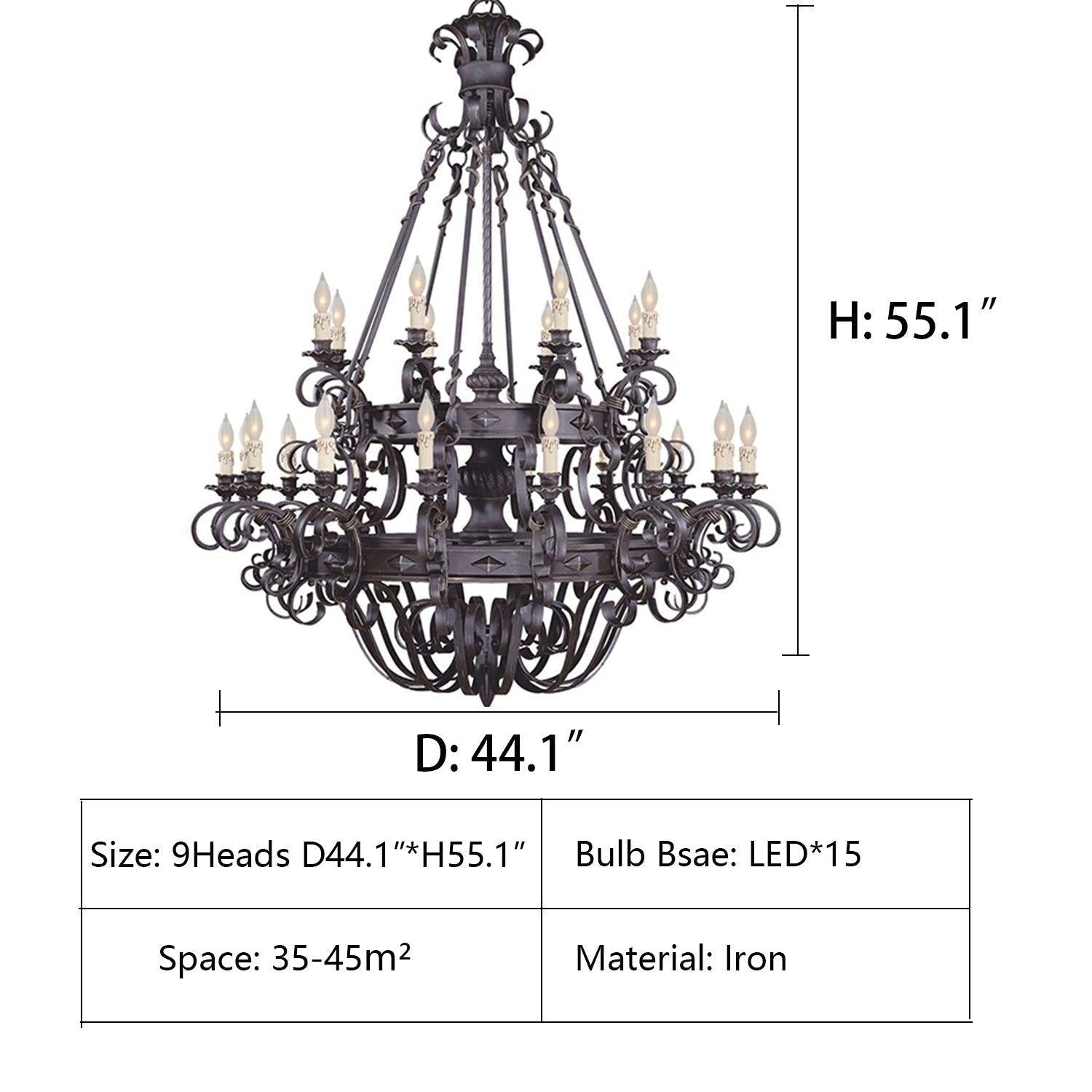 Vintage Iron Simple Candle Art Chandelier for Living Room / Villa / Stairs