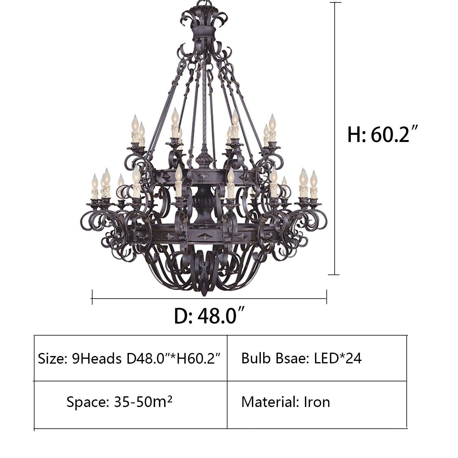 Vintage Iron Simple Candle Art Chandelier for Living Room / Villa / Stairs