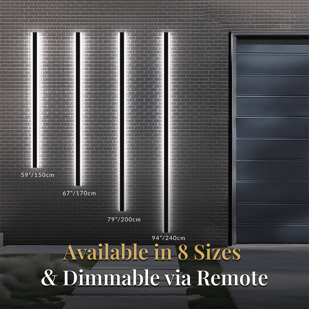 Haylen 59-Inch Modern Black Outdoor LED Wall Light, 3-Color Remote Dimming