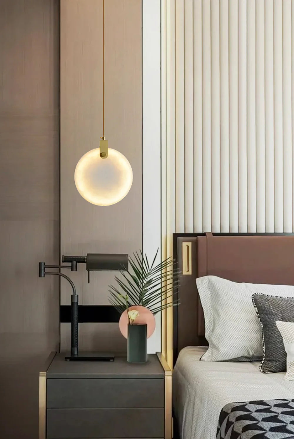 Moonshade Natural Marble Pendant Light with Adjustable Height