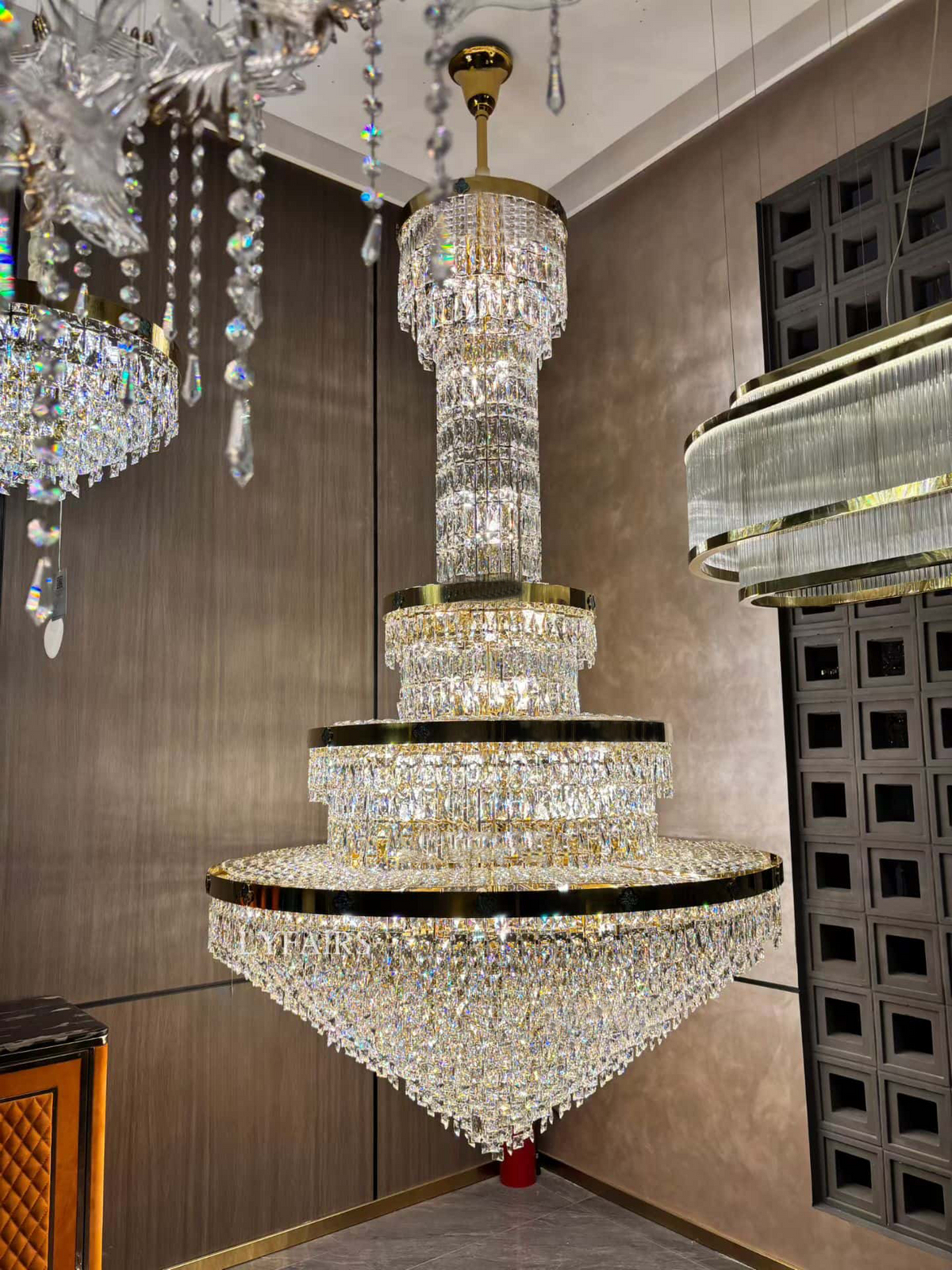 Extra Large 3-layer Conical Funnel Crystal Chandelier for High-ceiling Foyer/Hallway/Entryway