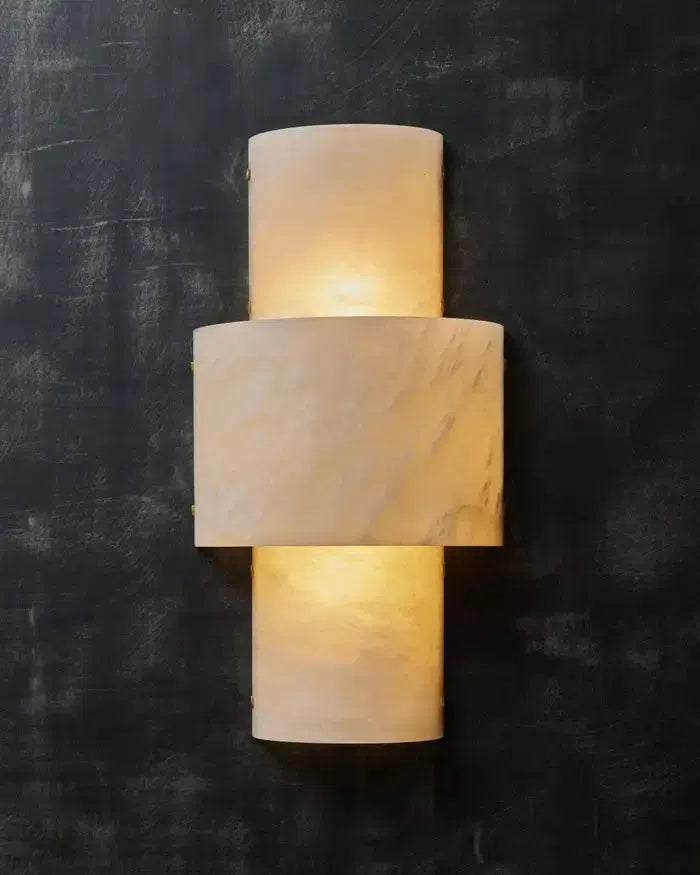 Elegant Half Cylinder Alabaster Wall Sconce with Brass Finish