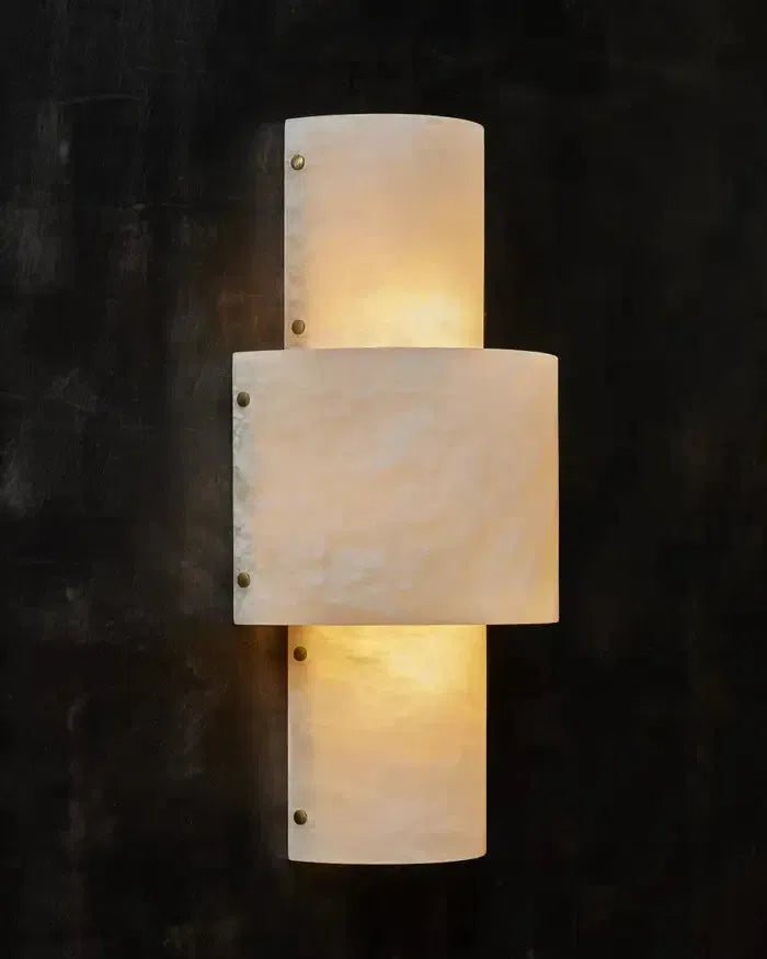 Elegant Half Cylinder Alabaster Wall Sconce with Brass Finish