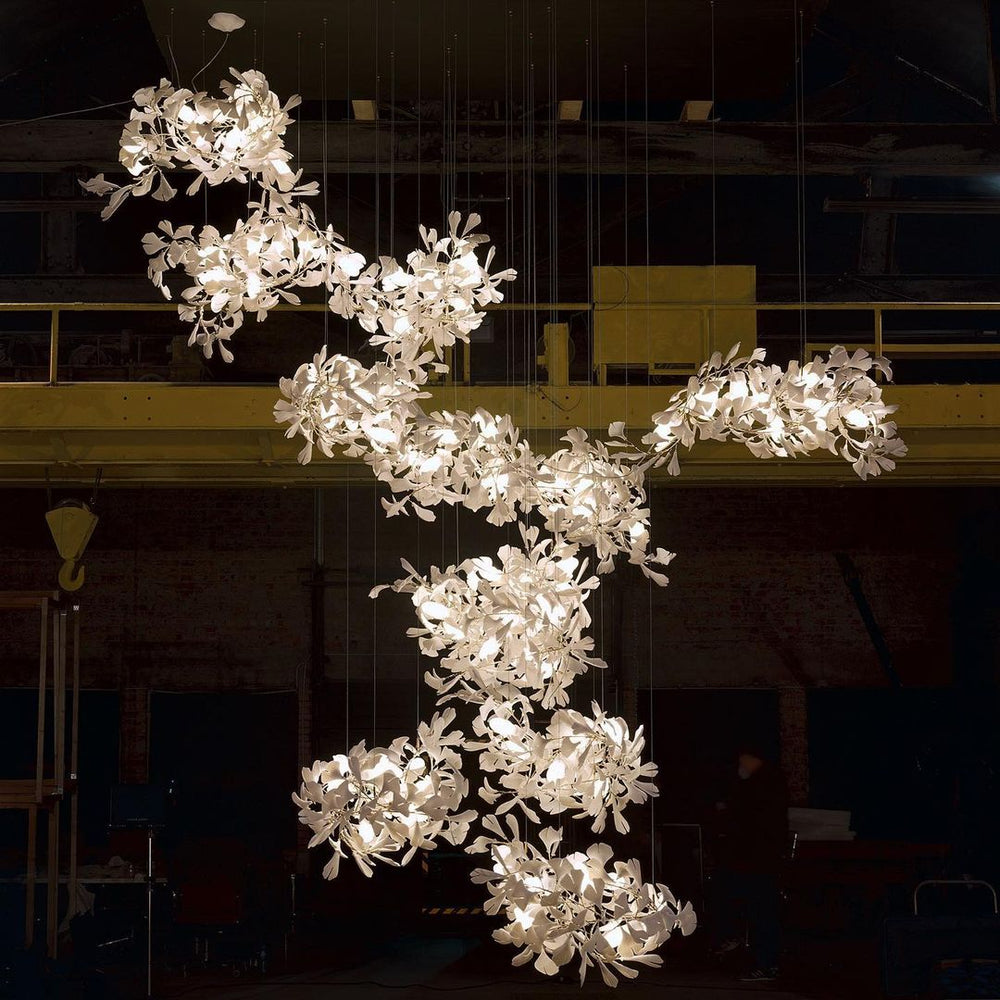Gingko Leaves Ceramics Spiral Branch Chandelier