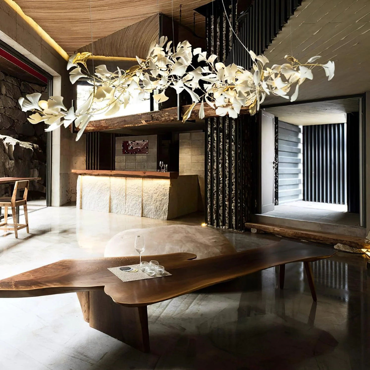 Gingko Leaves Ceramics Spiral Branch Chandelier
