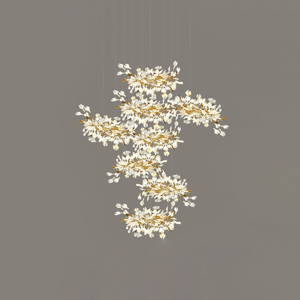 Gingko Leaves Ceramics Spiral Branch Chandelier
