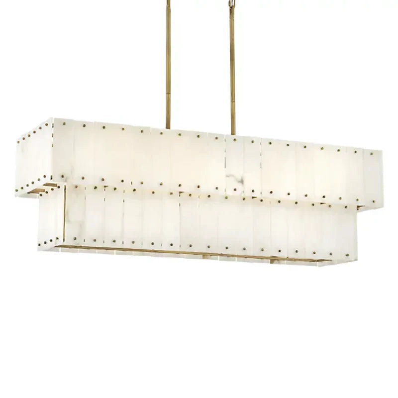 Simone Alabaster Linear Two-Tier Steel Chandelier with LED