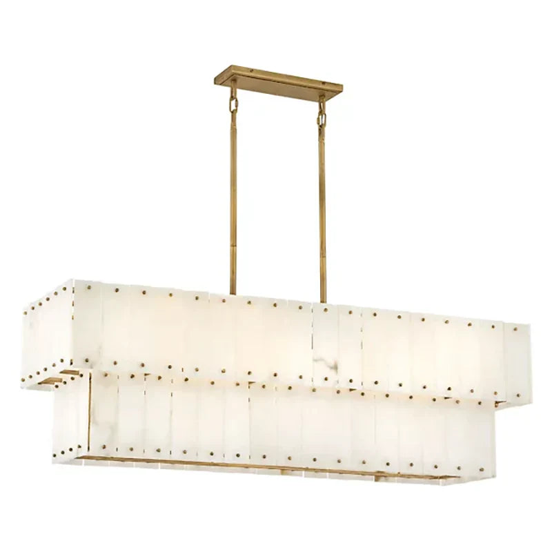 Simone Alabaster Linear Two-Tier Steel Chandelier with LED