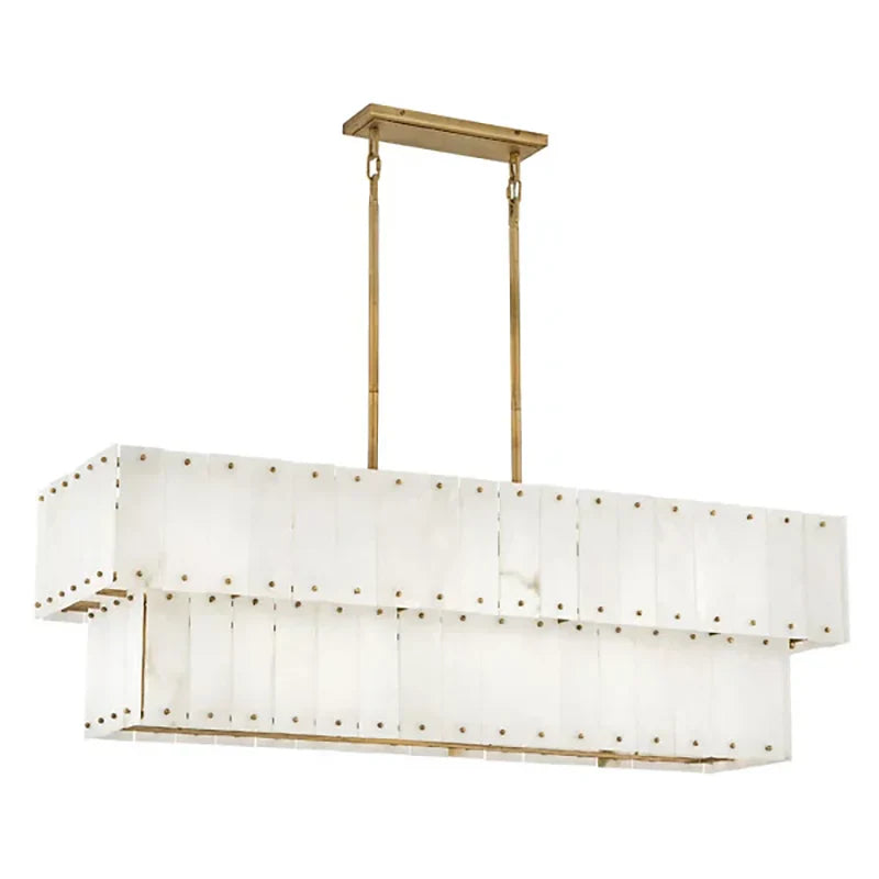 Simone Alabaster Linear Two-Tier Steel Chandelier with LED