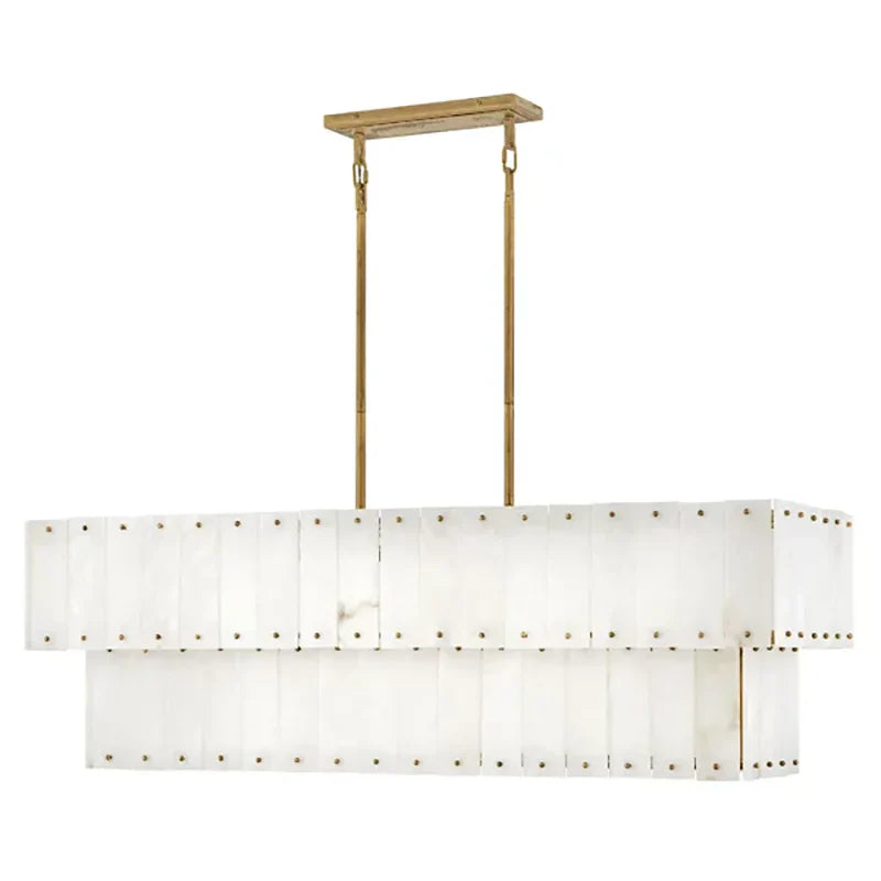 Simone Alabaster Linear Two-Tier Steel Chandelier with LED