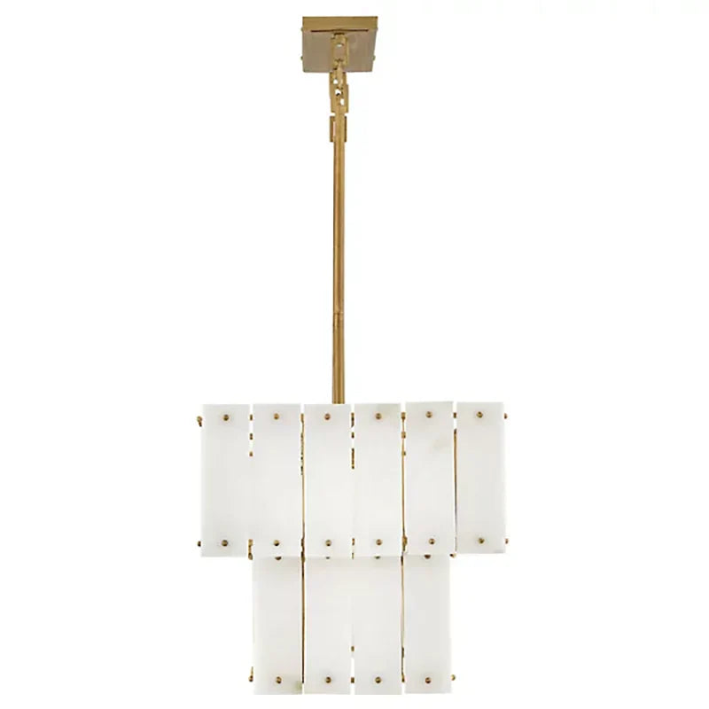 Simone Alabaster Linear Two-Tier Steel Chandelier with LED