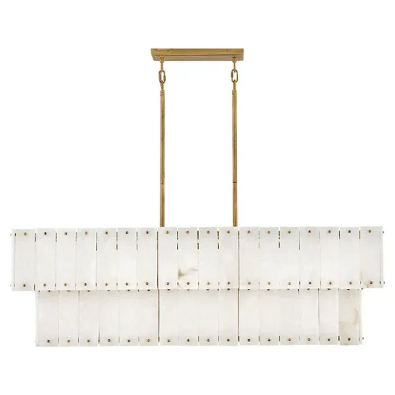 Simone Alabaster Linear Two-Tier Steel Chandelier with LED