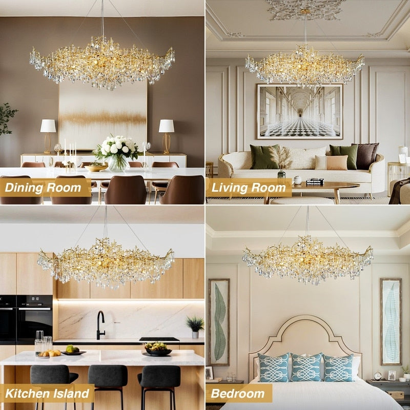 KAYLA 47.2" 14-Lights Gold Luxury Crystal Linear Chandelier