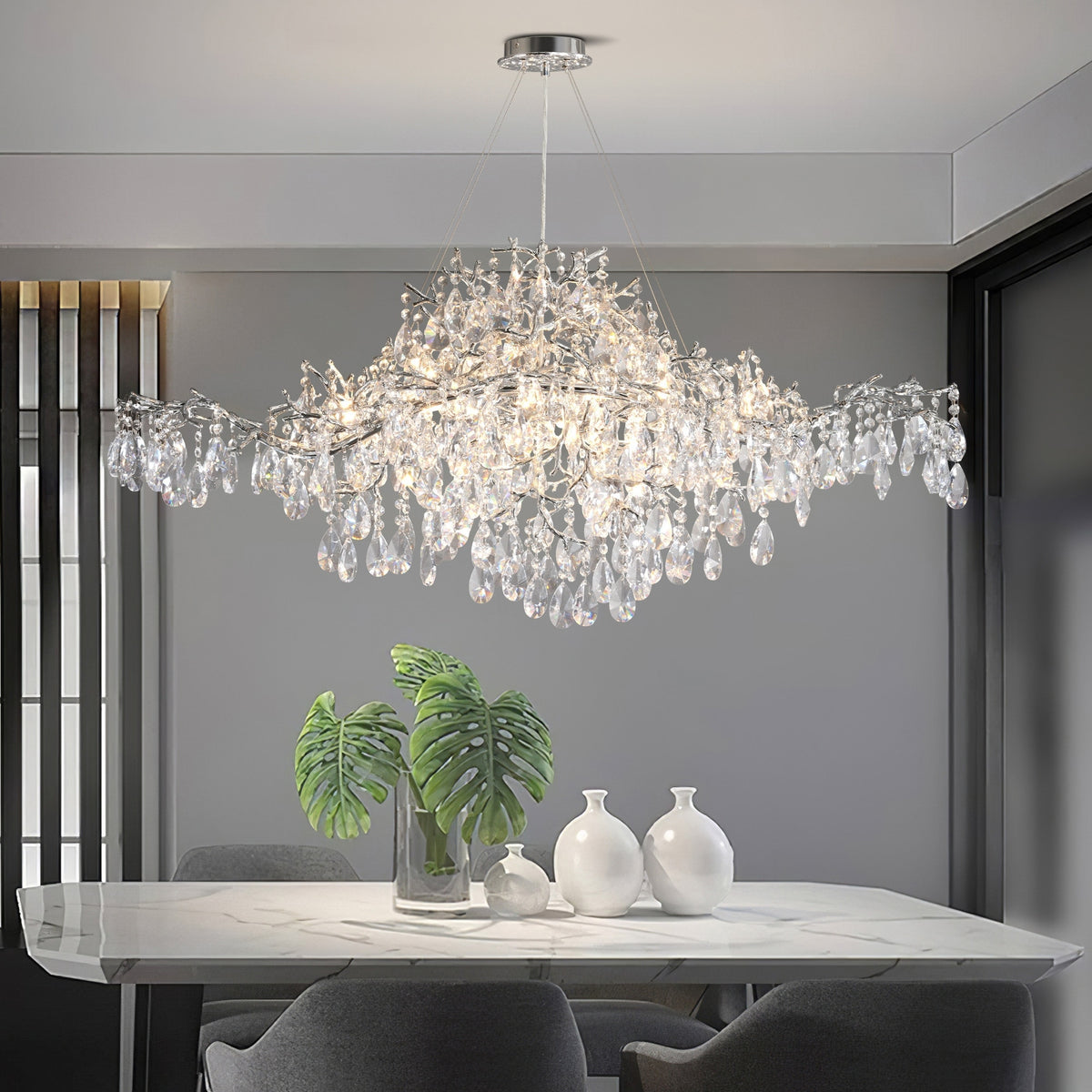 KAYLA 47.2" 14-Lights Gold Luxury Crystal Linear Chandelier