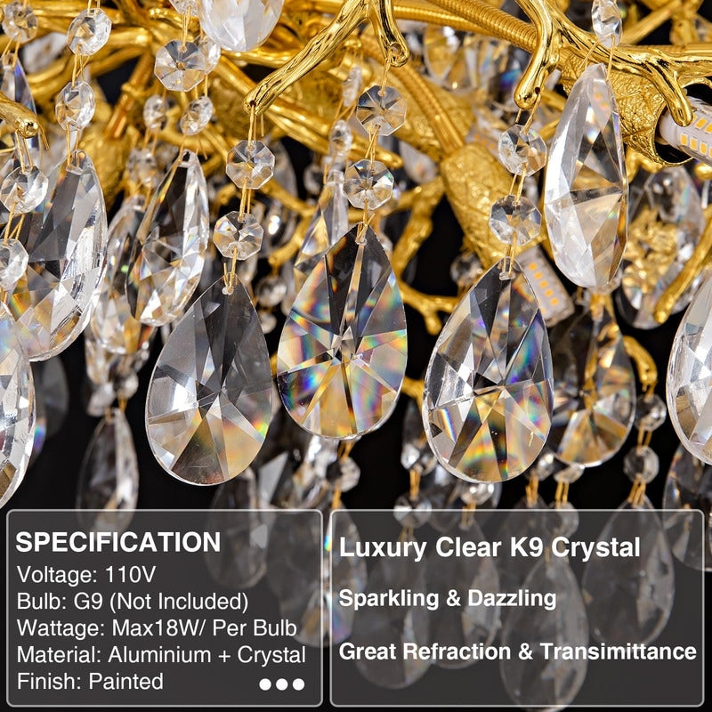 KAYLA 47.2" 14-Lights Gold Luxury Crystal Linear Chandelier