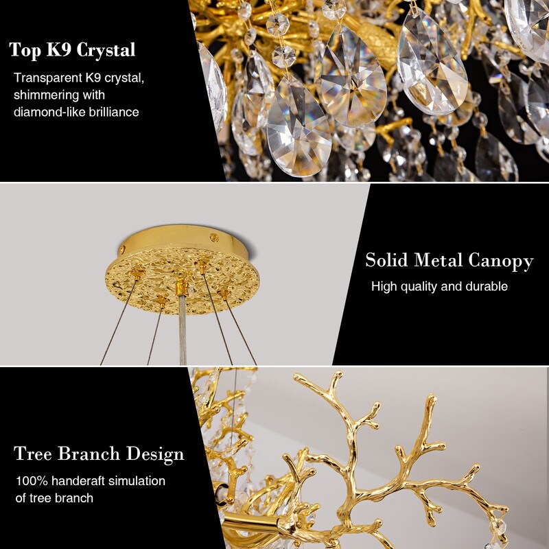 KAYLA 47.2" 14-Lights Gold Luxury Crystal Linear Chandelier