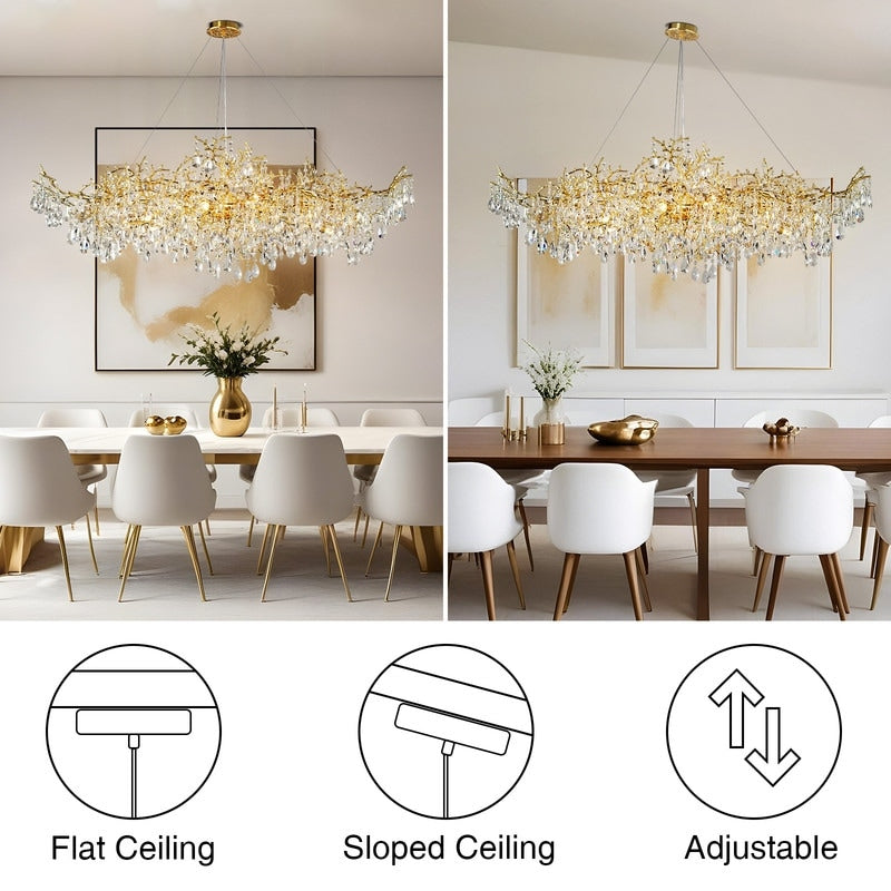 KAYLA 47.2" 14-Lights Gold Luxury Crystal Linear Chandelier