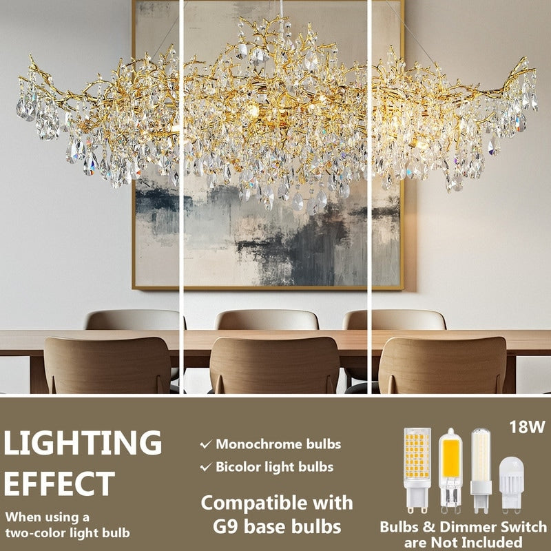 KAYLA 47.2" 14-Lights Gold Luxury Crystal Linear Chandelier