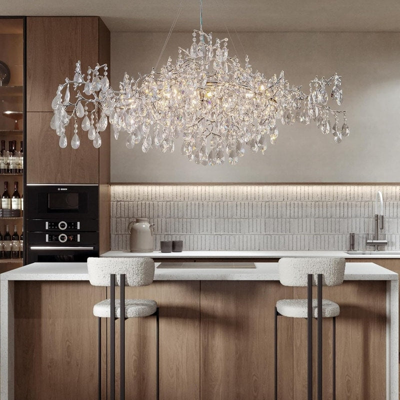 KAYLA 47.2" 14-Lights Gold Luxury Crystal Linear Chandelier