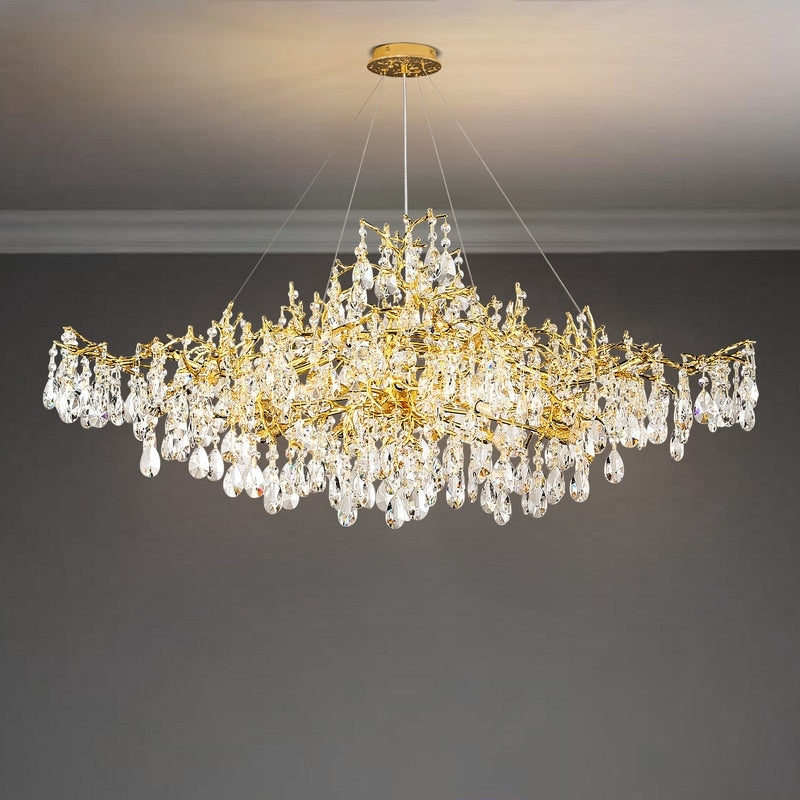 KAYLA 47.2" 14-Lights Gold Luxury Crystal Linear Chandelier