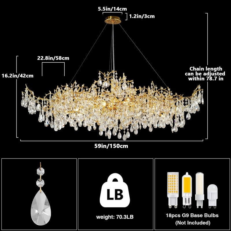 KAYLA 47.2" 14-Lights Gold Luxury Crystal Linear Chandelier