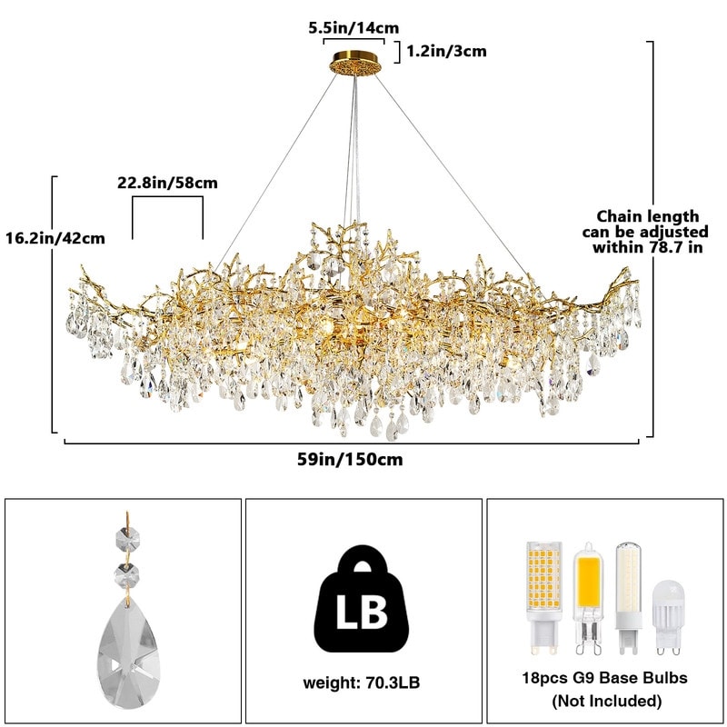 KAYLA 47.2" 14-Lights Gold Luxury Crystal Linear Chandelier