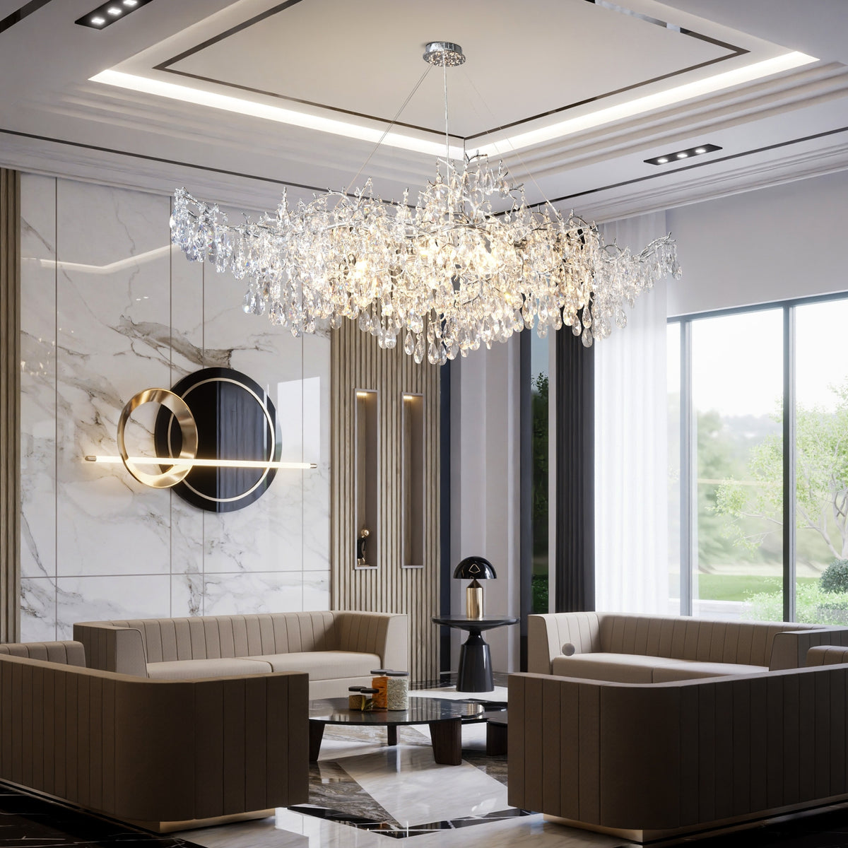 KAYLA 47.2" 14-Lights Gold Luxury Crystal Linear Chandelier