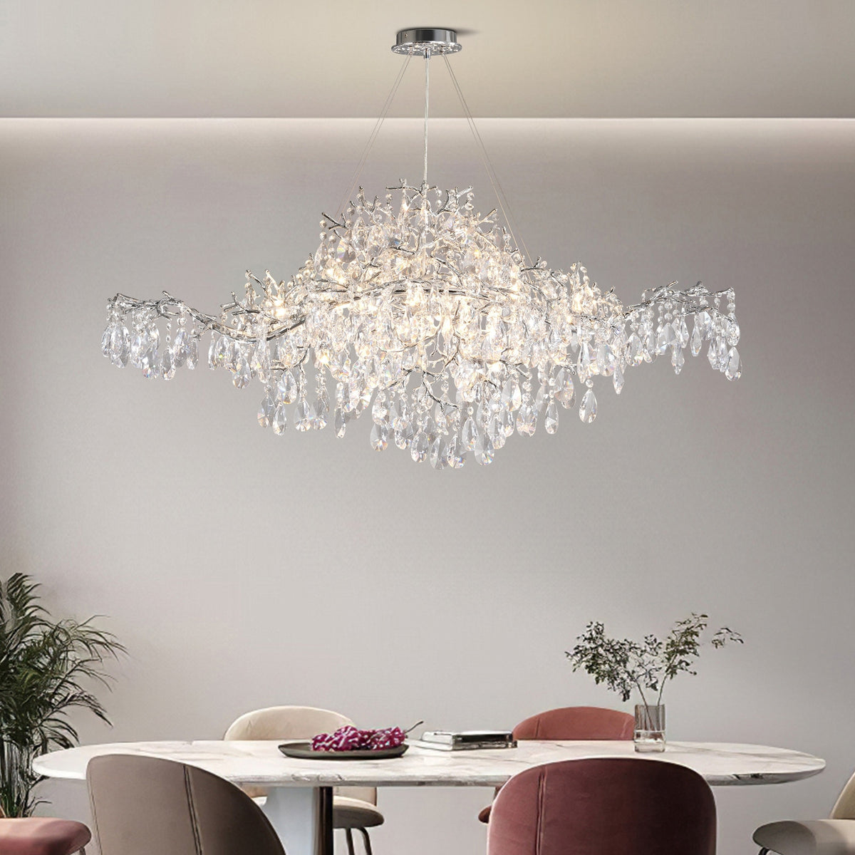 KAYLA 47.2" 14-Lights Gold Luxury Crystal Linear Chandelier