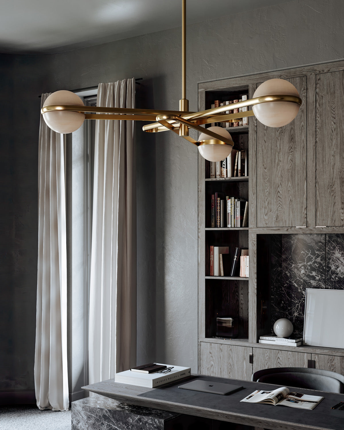 Kyomi 6‑Light Vintage Brass Alabaster Chandelier with Integrated LED