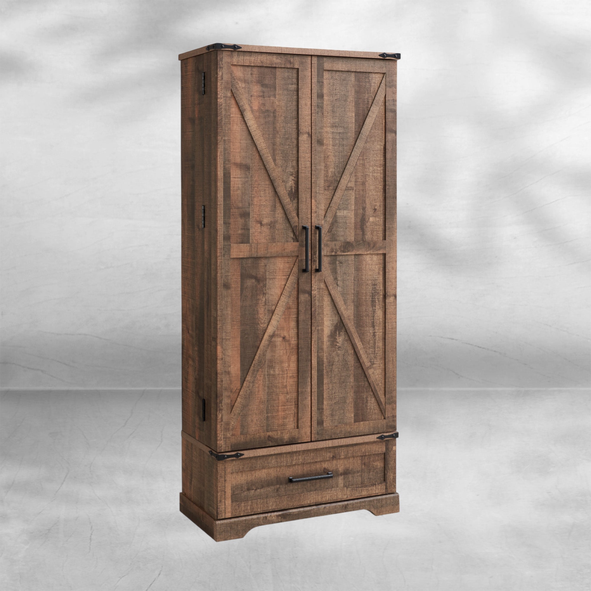 72" Farmhouse Kitchen Pantry Cabinet with Drawer, Barn Door Design