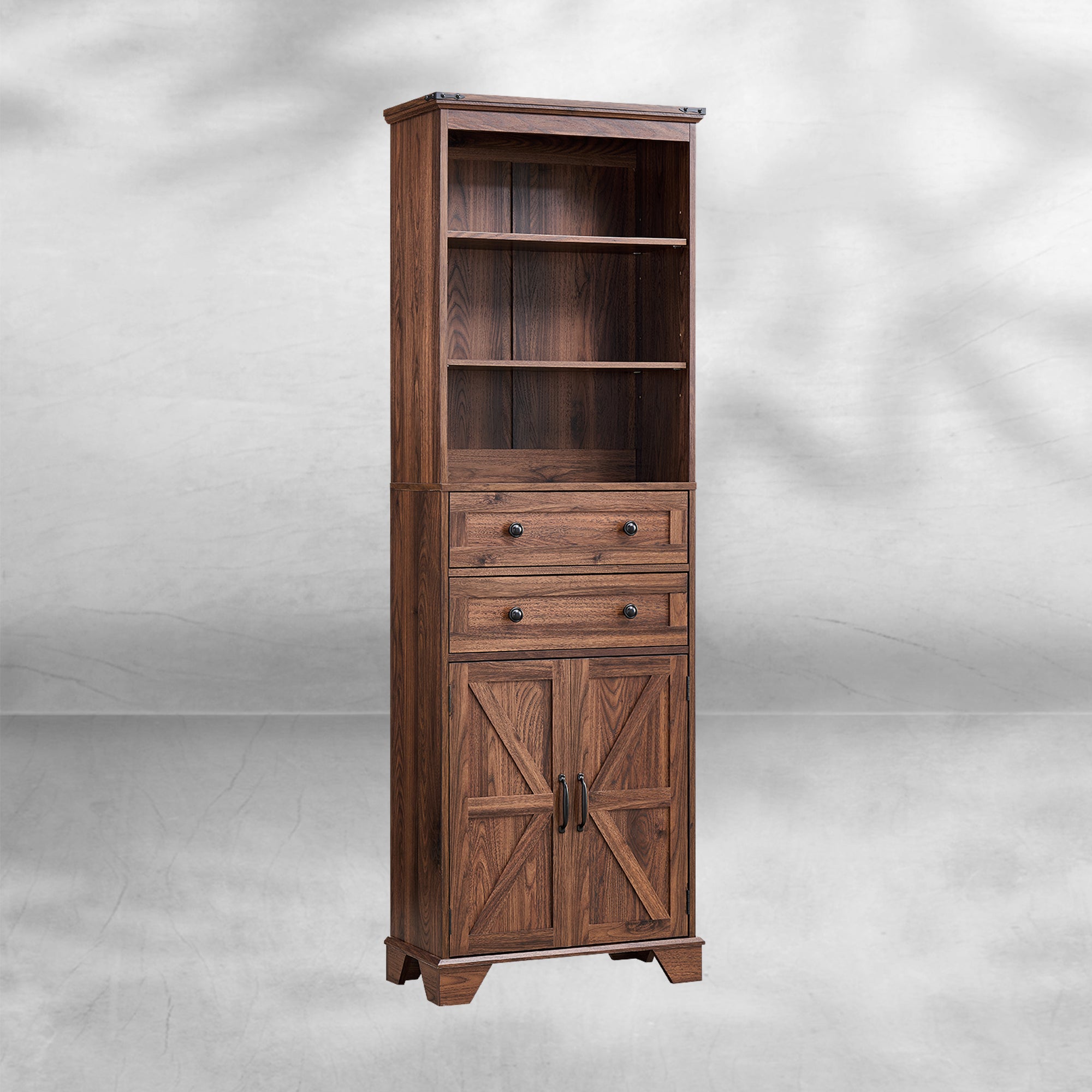 72" Tall Farmhouse Bathroom Storage Cabinet with Adjustable Shelves and Barn Door