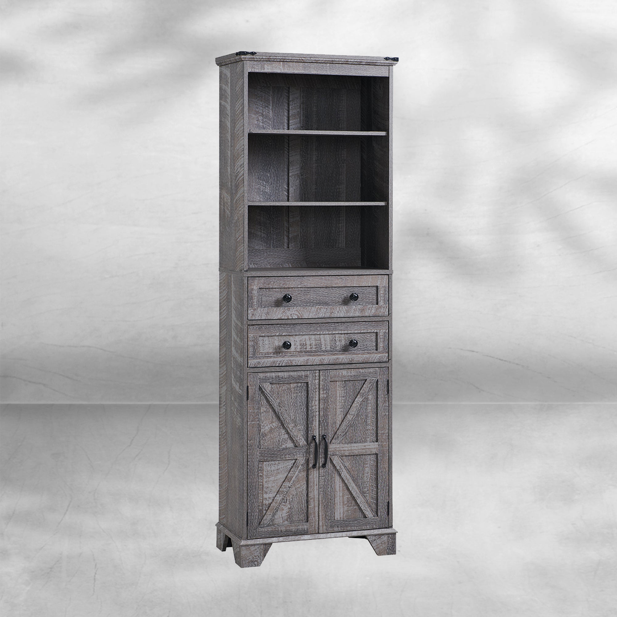 72" Tall Farmhouse Bathroom Storage Cabinet with Adjustable Shelves and Barn Door