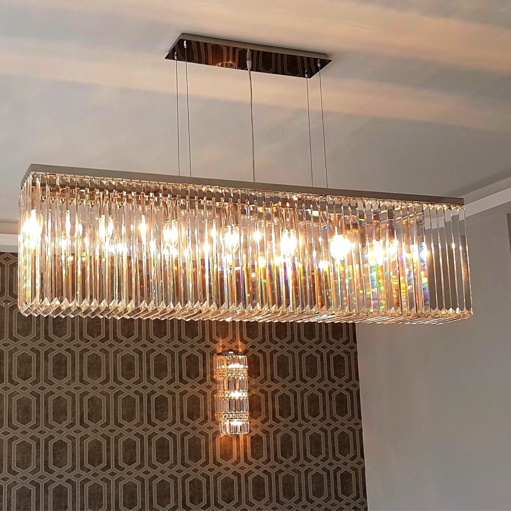 Linea Prism Long Modern Glass Chandelier - Luchiante