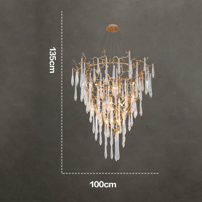 Modern Crystal Droplet Branch Staircase Chandelier