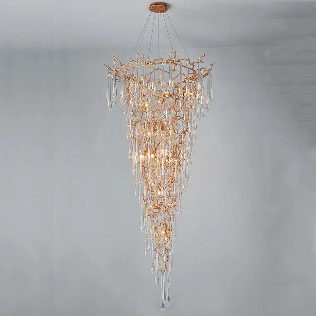 Modern Crystal Droplet Branch Staircase Chandelier