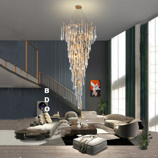 Modern Crystal Droplet Branch Staircase Chandelier