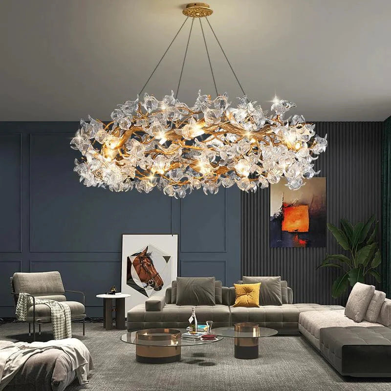Petal Crystal Brass Branch Chandelier